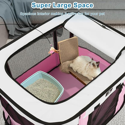 X-ZONE PET Dog Playpen, Puppy Cat Play Pen Portable Foldable Indoor/Outdoor Tent Crate Cage, Portable Pet Crate Medium Size Pink 33"