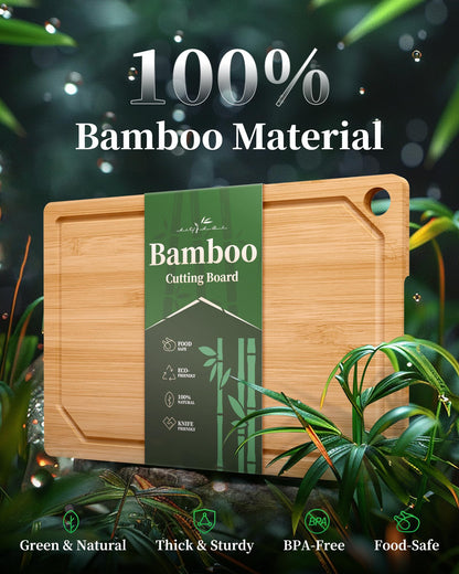 Kitsure Bamboo Cutting Board - Multi-Sizes Wooden Cutting Boards for Kitchen, Convenient Kitchen Essentials with Deep Juice Grooves, Natural Cutting Board for Chopping & Serving, 15.0" x 10.0"