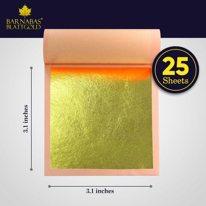 Barnabas Blattgold Gold Leaf -24K Real Gold [25 Sheets, 3.1 inches] - Loose Sheet for Painting, Arts and Crafts