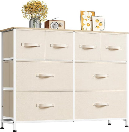 WLIVE Dresser for Bedroom with 8 Drawers, Wide Fabric Dresser for Storage and Organization, Bedroom Dressers, Chest of Drawers for Living Room, Closet, Hallway, Cream White