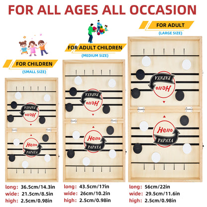 HELLO PAPAYA Foldable Fast Sling Puck Game with Chess Board and Checkers Board, Tic Tac Toe. Wooden Air Hockey Family Night,Table Games Gifts for Adults and Kids