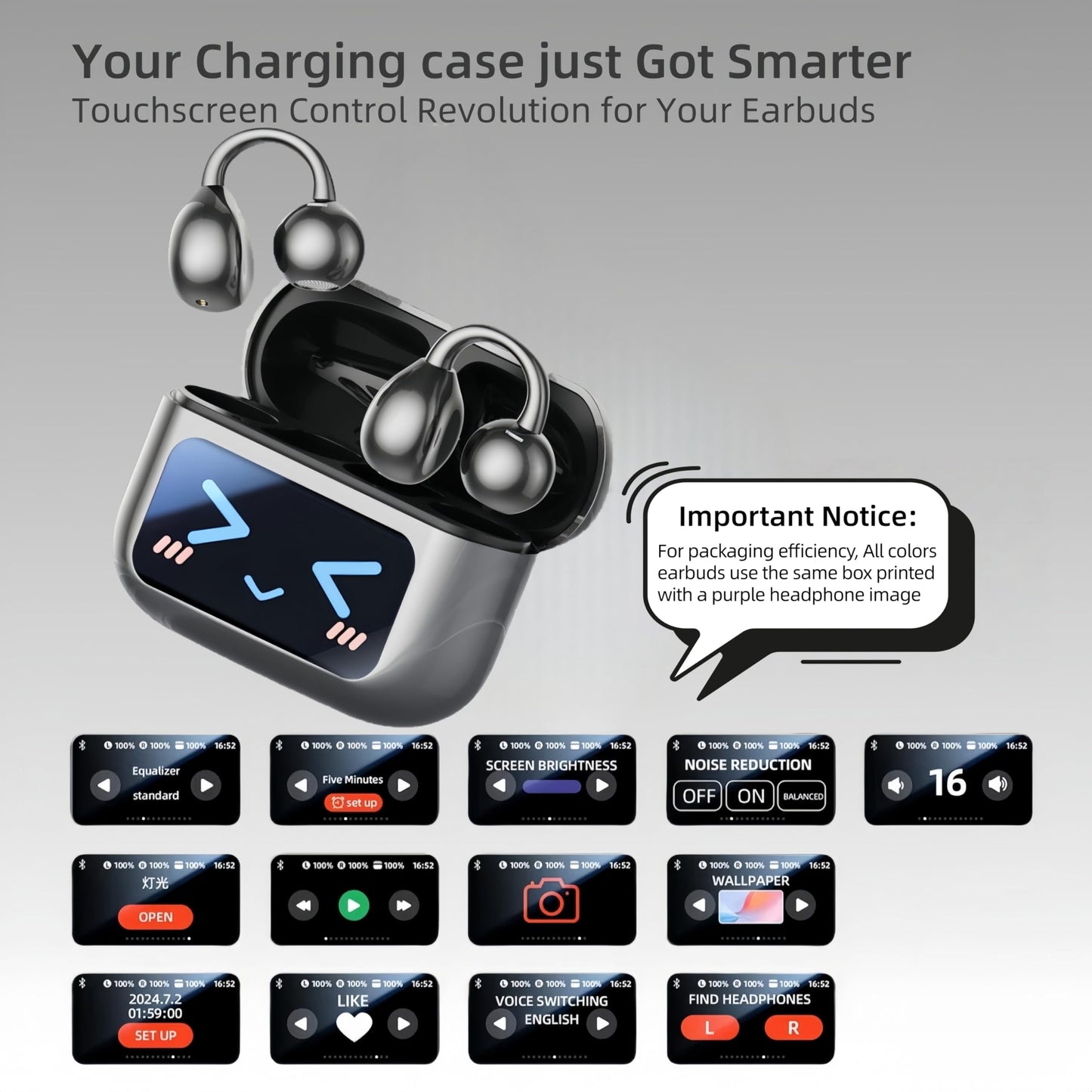 Clip On Earbuds Touch Screen,Wireless Open Ear Headphones with Bluetooth 6.0，50h Battery Life，Lightweight Comfort Sport Earbuds Built-in Mic IPX7 Waterproof Earphones for Running Fitness,black
