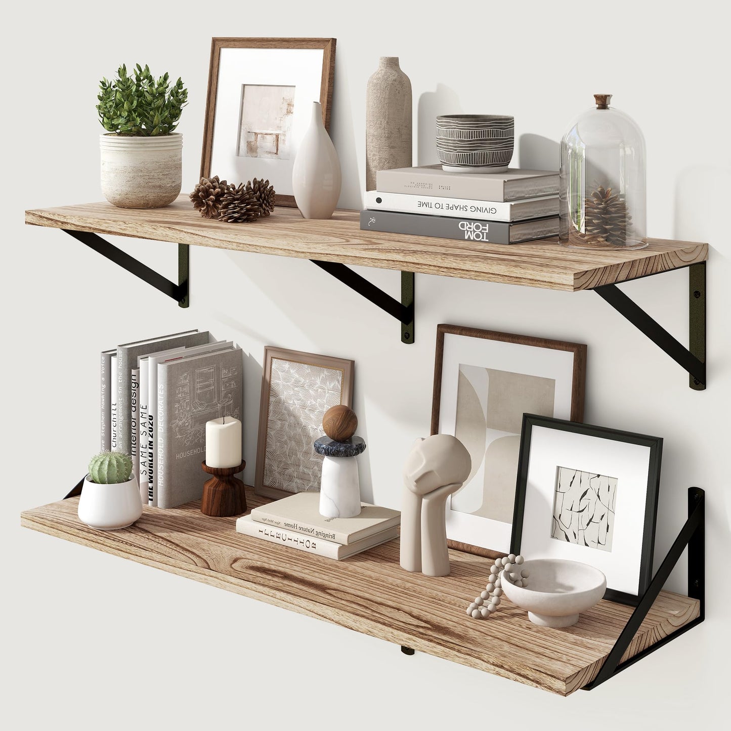 Marsmiles Deep Floating Shelves | 36 Inch Light Wood Wall Shelves Set of 2 | 12 Inch Deep Floating Shelves for Wall | 36''W x 12''D Rustic Light Wooden Shelves for Bathroom Living Room Bedroom Kitchen