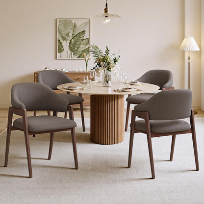 MALOL Wooden Dining Chairs Set of 4, Modern Fabric Upholstered Dining Room Chair, Kitchen Side Chairs, Farmhouse Dinner Chair with Curved Open Back for Kitchen, Camel