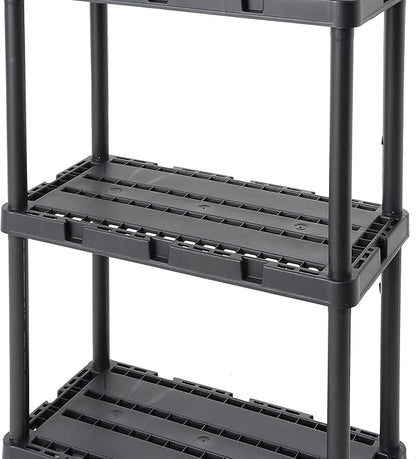 Gracious Living 4 Pack Light Duty Storage Shelves, Knect-A-Shelf 3-Shelf Ventilated Shelving Rack Organizer for Home, Garage, Basement, Laundry, Black