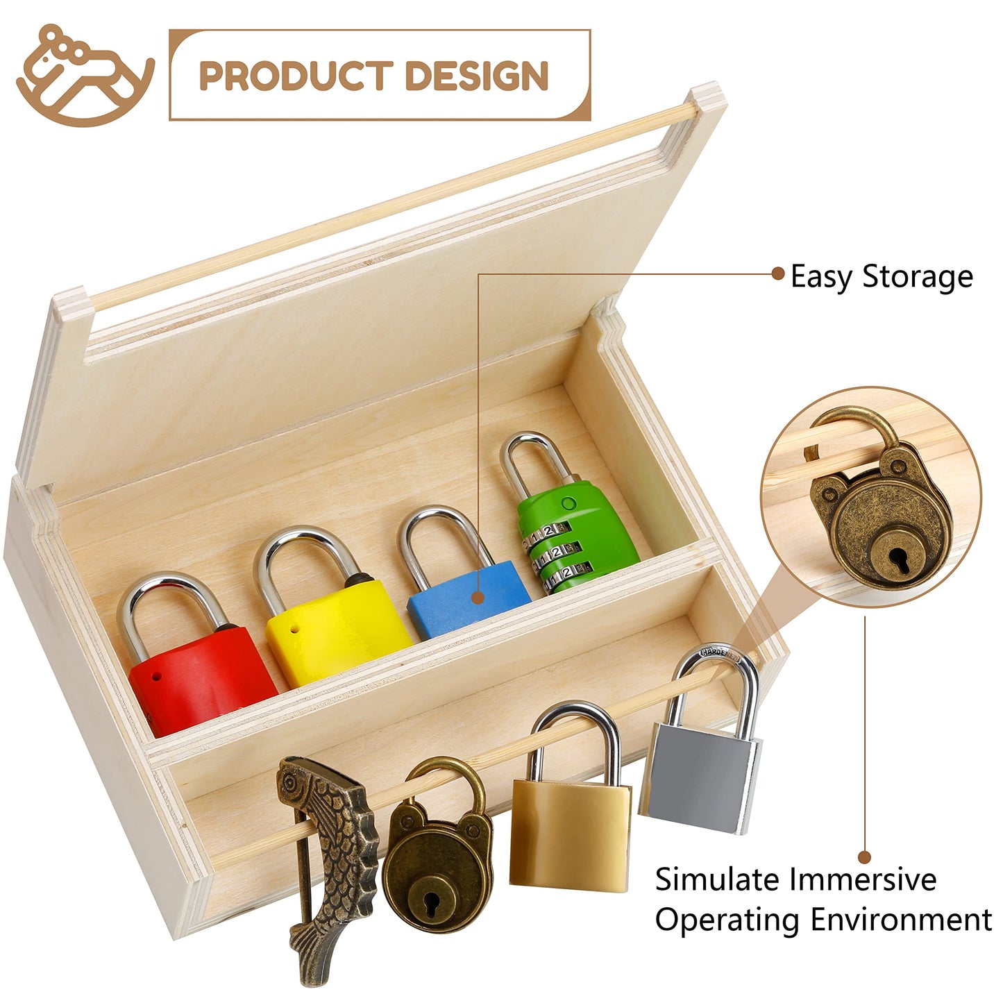 Woodtoe 8 PCS Montessori Lock and Key Toy, Montessori Toys for Toddlers 3 4 5 Year Old, Kids Tool Set, Montessori Materials Preschool Learning Toy, Fine Motor Skill, Educational Toys for Boy Girl 3-6