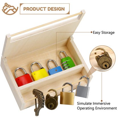 Woodtoe 8 PCS Montessori Lock and Key Toy, Montessori Toys for Toddlers 3 4 5 Year Old, Kids Tool Set, Montessori Materials Preschool Learning Toy, Fine Motor Skill, Educational Toys for Boy Girl 3-6