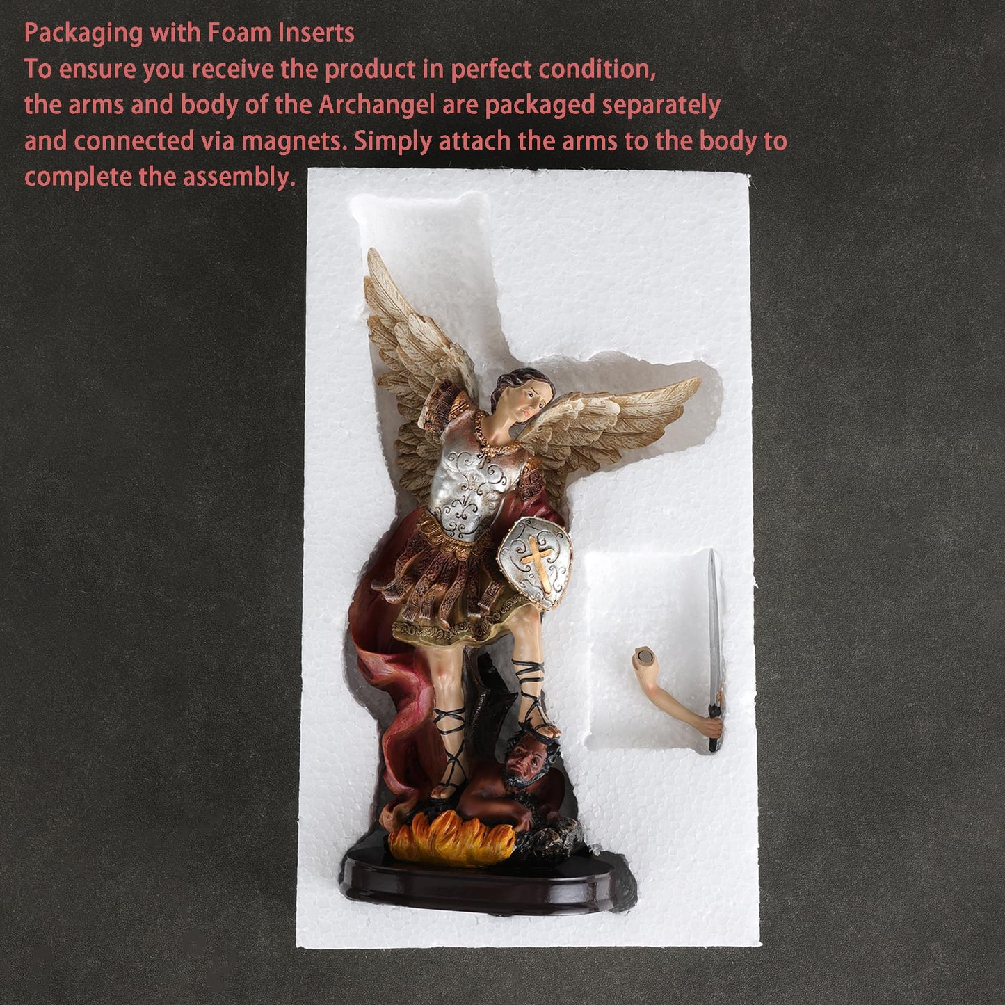 ASTARIKO Catholic St. Michael the Archangel Statue - 11.2” H Hand-Painted Resin Figurine on Premium Wooden Base, Saint Michael Defeating Satan Religious Gifts for Home Decor