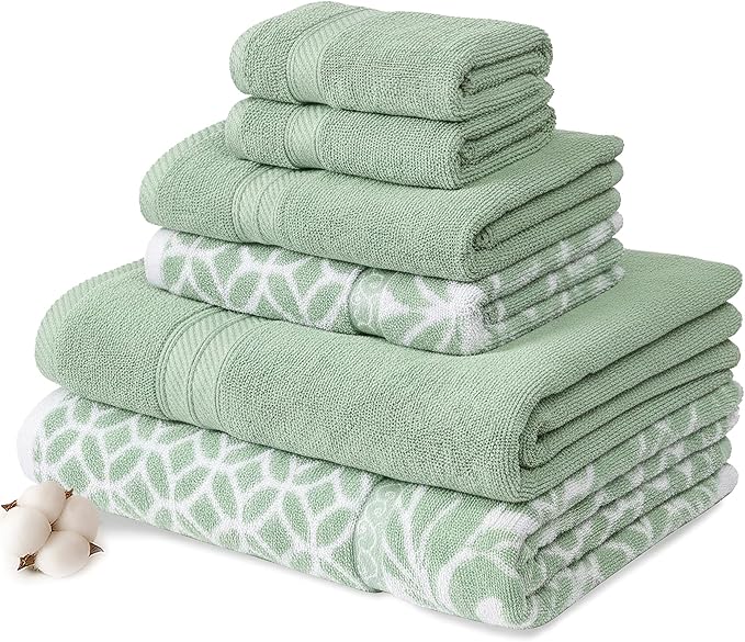 Modern Threads Trefoil Filigree 6-Piece 100% Cotton Towel Set – Reversible Yarn