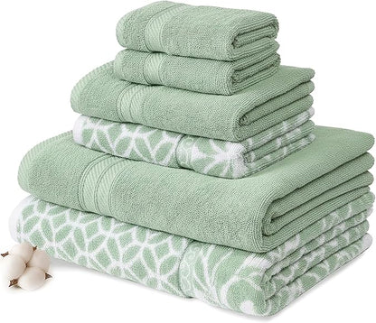 Modern Threads Trefoil Filigree 6-Piece 100% Cotton Towel Set – Reversible Yarn