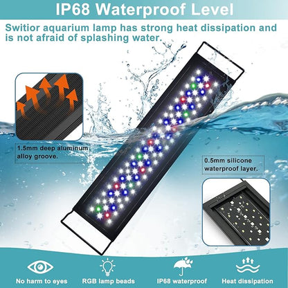 Auto On Off LED Aquarium Light, Full Spectrum Fish Tank Light with LCD Monitor, 24/7 Lighting Cycle, Adjustable Timer, 7 Colors, 10 Level Dimmable, IP68 Waterproof, 3 Modes for 12 to 18 Inch Fish Tank