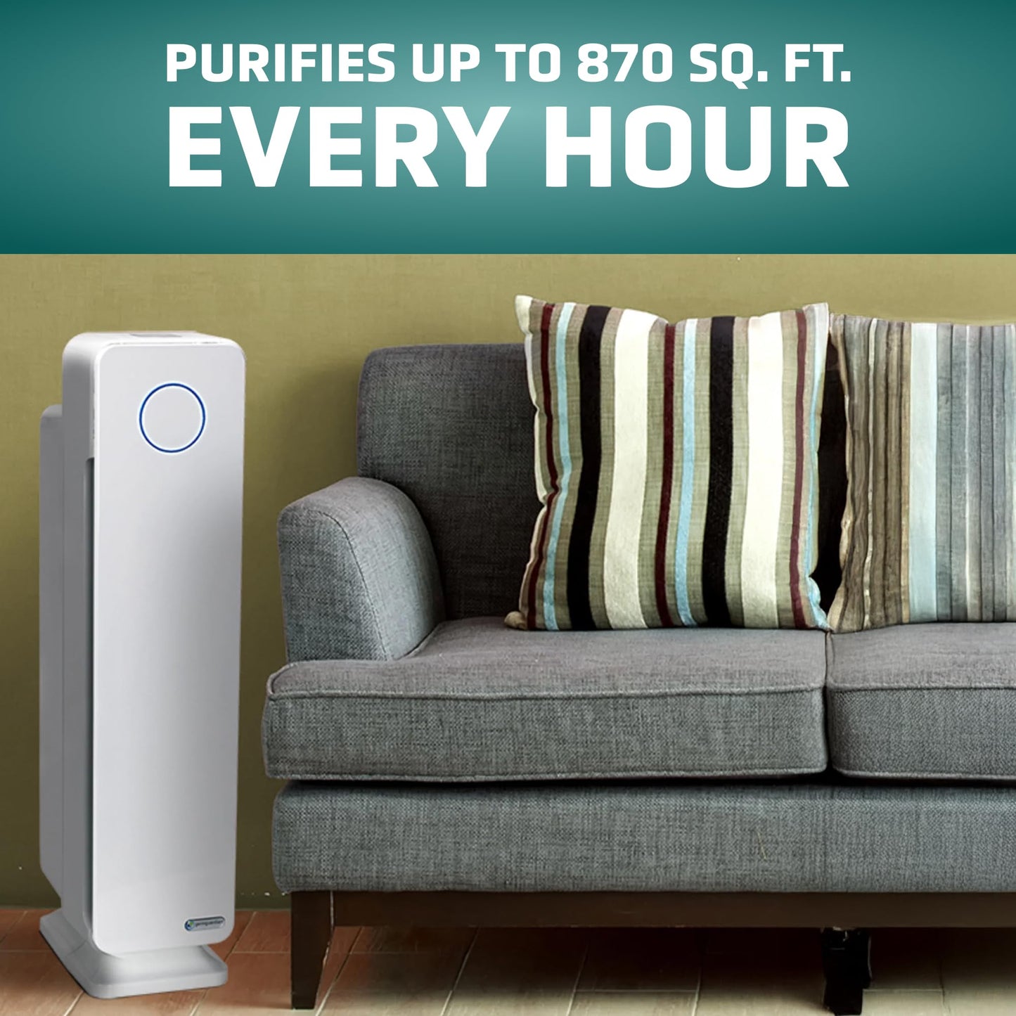 GermGuardian 5-In-1 HEPA Air Purifier for Home, Pet Air Purifier with HEPA Air Filter & UV-C Light, AC4300BPTCA, 743 Sq. Ft., 22'' Tower, Black