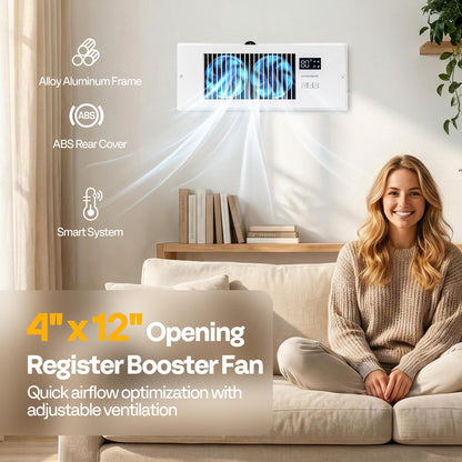 VIVOHOME Quiet Register Booster Fan with Opening 4" x 12" - Smart Thermostat, 10-Speed Control, Removable Dust-proof Mesh & Register Blocker, White