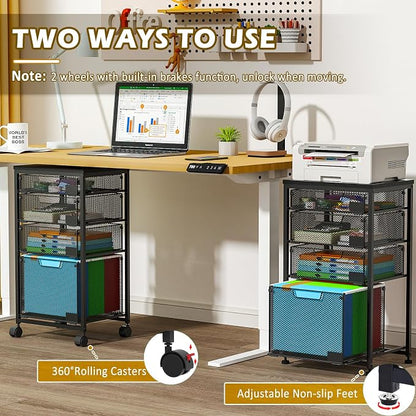 Sbanmao 4 Drawers Rolling Storage Cart, 1 Large Drawer (11.22"D x 12.2"W x 9.84"H) & 3 Small Drawers, Rolling Storage Cart with Lockable Wheels, Craft Storage Cart for Bedroom, Office, Black