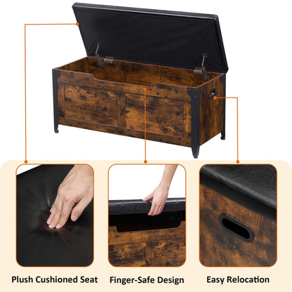 IDEALHOUSE Storage Bench, 39.4" Retro Wooden Storage Chest with 2 Safety Hinges, Loads 300 lb, Easy Assembly, Storage Ottoman Bench for Bedroom Entryway Living Room, Rustic Brown