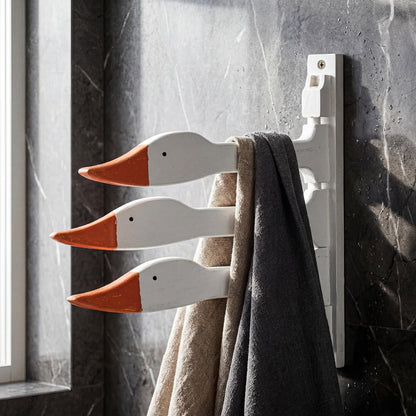 Sliner Silly Goose Neck Wall Hooks Wooden Goose Nursery Decor Rotating Retractable Jewelry Holder Wall Mounted Cute Towel Hanger Modern Jewelry Storage Hooks for Nursery Bathroom Bedroom Home Decor