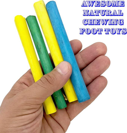 5515 Skinny Rainbow Sola Logs Pk4 - Handcut Natural Skinny Sola Wood Foraging Foot Toys, Bright Assorted Pet Safe Colors, Lightweight, Fun for Birds to Chew Apart!