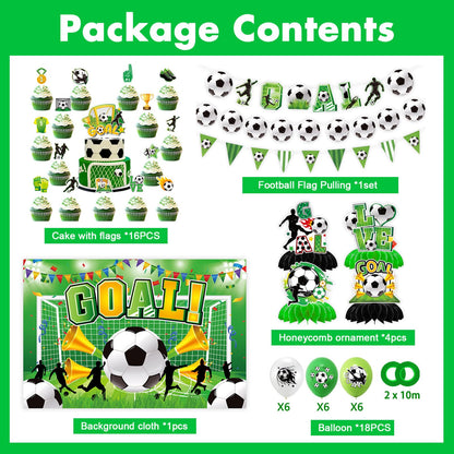 42 Pcs Soccer Party Decorations 2026- Football Watch Party Decorations Soccer Fan Celebration Kit with Backdrop, Banner, Balloons, Honeycomb Centerpieces & Cupcake Toppers for Global Soccer Event