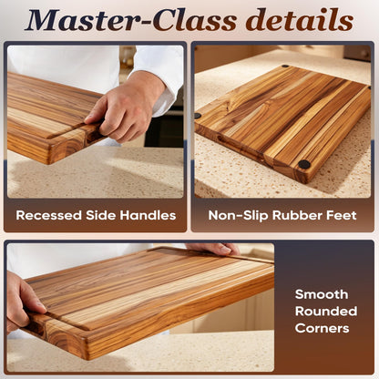 Teak Wood Cutting Board 16" x 12" Thick Wooden Cutting Boards for Kitchen