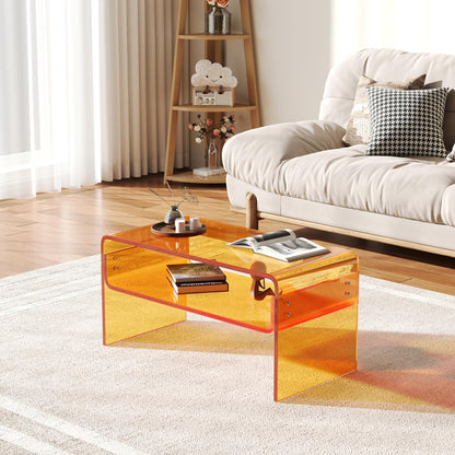 XOHYW Acrylic Coffee Table, Orange Rectangle Side Table Furniture, Modern Tea Table with Open Storage for Living Room, Office Reception and Bedroom