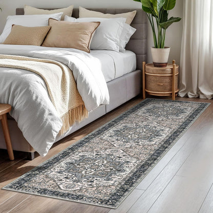 KOZYFLY Runners for Hallways 2x7 Ft Washable Kitchen Runner Rug Boho Runner Rug for Entryway Indoor Printed Faux Wool Long Floor Carpet Runner for Bedroom Laundry Kitchen Hallway, Black/Taupe/Beige