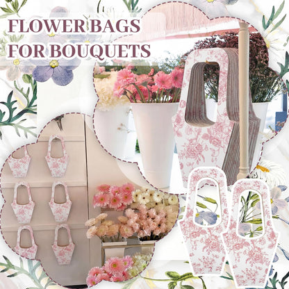 Fullhawl 24 Pack Flower Gift Bags for Bouquet, Craft Paper Flower Bouquet Holders with Handles, Floral Wrapping Bags for Bridal Shower Wedding Bachelorette Engagement Party Supplies(Pink)