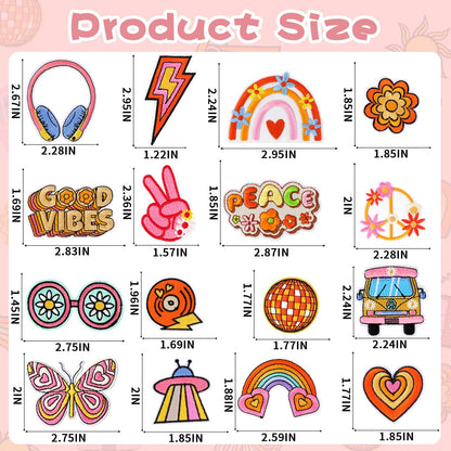 AUGSUN 60pcs Hippie Embroidered Patches Random Assorted Styles Hippie Theme Iron on Patches for Girls, Wonmen DIY Sew Applique Repair Patch Cute Sew on Patches for Backpacks Pants Clothes Jeans