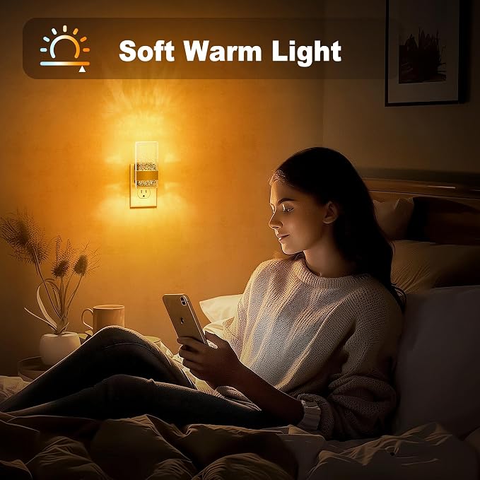 JandCase Night Lights Plug into Wall, Dusk to Dawn Sensor, 2000K Amber Warm White LED, Acrylic Bubble Design, 0-100lm Adjustable Brightness, 2-Pack for Bedroom, Bathroom, Living Room, Hallway