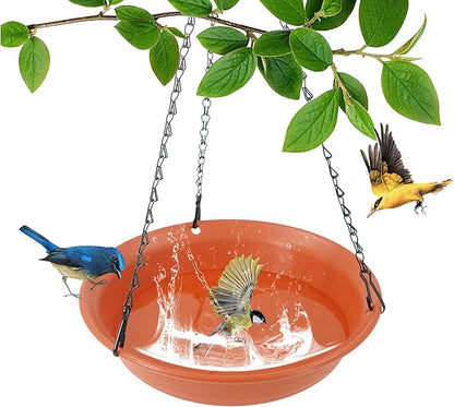 VUWEZ Hanging Bird Bath, Hanging Bird Water Feeder for Outdoors, Feeder Bowl, 1 Pack Birdbath Tray Accessories for Outside, Plastic Birdbaths Tray for Garden Patio Decoration (8", Terra Cotta)