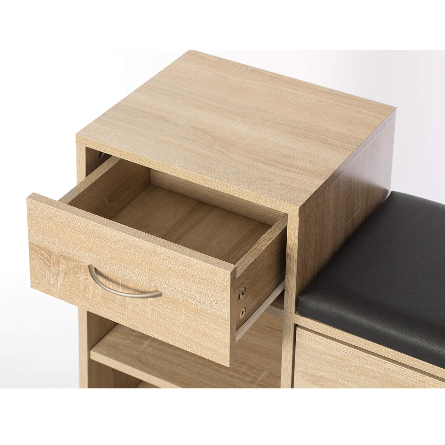 Basicwise, Oak Wooden Entryway Shoe Storage Bench with Cushion (QI003942.OK)