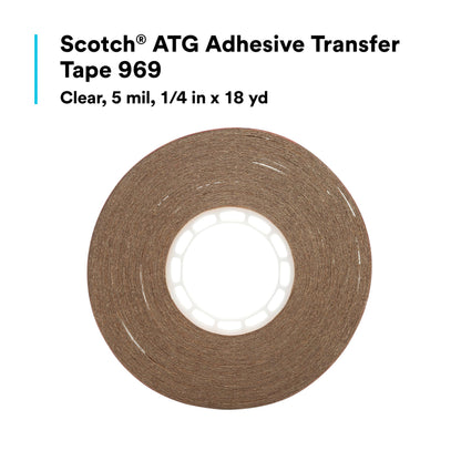 3M Scotch ATG Adhesive Transfer Tape 969, Clear, 1/4 in x 18 yd, 5 mil, 72 Roll/Case (12 Roll/Carton, 6 Carton/Case)