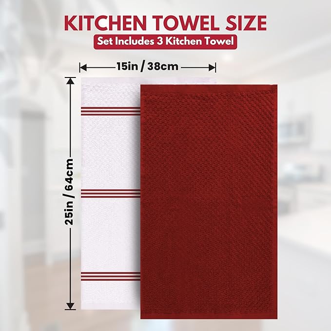 Infinitee Xclusives Premium Kitchen Towels – Pack of 3, 100% Cotton |15 x 25|
