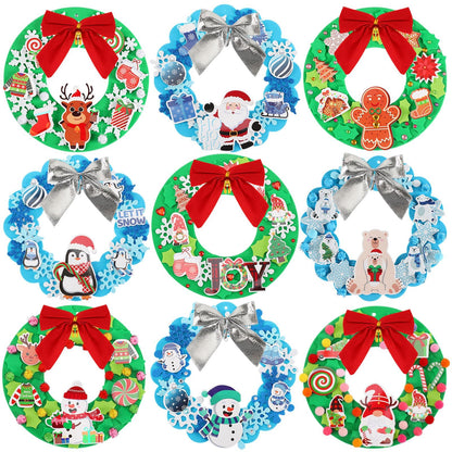 BOARDFEB 12 Sets Christmas Crafts Kits DIY Christmas Foam Wreath Crafts Winter Ornaments for Snowman Santa Penguin Snowflake Foam Stickers Xmas Holiday Home Classroom Activities Decoration