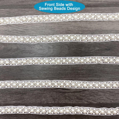 BETITETO 3Yards Pearl Beaded Trim Lace Ribbon Trimming Edge Embellishments for Sewing Bridal Dress Party Clothes Wedding Decoration Fabric Crafts DIY (Ivory Ribbon)