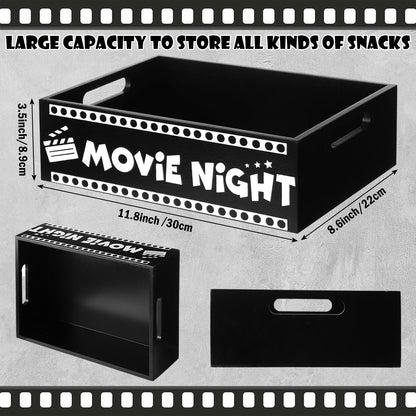 GlikCeil Movie Night Supplies Snack Trays with Handles Reusable Wooden Movie Gift Basket for Theater Popcorn Bucket Bowl Box Container Family Room Decor (Classic Style 1)