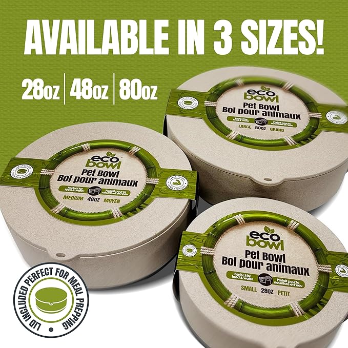 Palz&Co EcoBowl with Lid for Dogs & Cats, 28 oz Green - Natural Bamboo Pet Bowl with Non-Slip Base, Pet Food and Water Dish, Dishwasher Safe