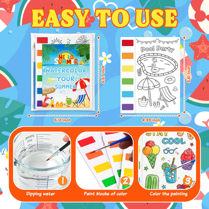 Zoyeven 144 Pcs Summer Watercolor Coloring Books Summer Party Favors End of Year Gifts Art and Crafts Well-Packaged Classroom Reward Prizes School Activity