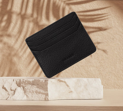 grande 3633 Genuine Leather Card Holder For Women and Men Super Slim Minimalist Small Snap Wallet (Black)