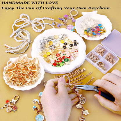 Wurosi 544Pcs Charms Lip Gloss Keychain Making Kit, Bag Charm Kits with Key Chain Hooks, Charms, Chains, Jump Rings, Lobster Clasps, Plier, Gift Bags & Tools, DIY Craft Supplies, Valentines Gifts