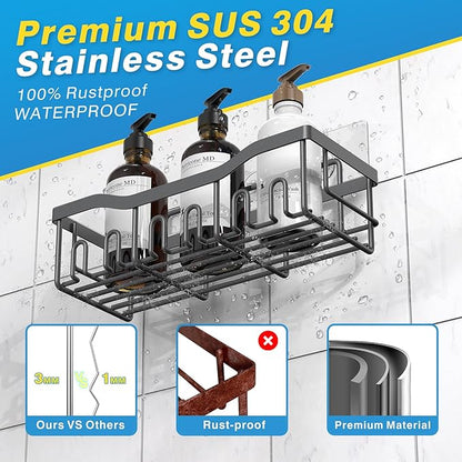 EUDELE 5-Pack Rustproof Stainless Steel Shower Caddy – No Drill Adhesive