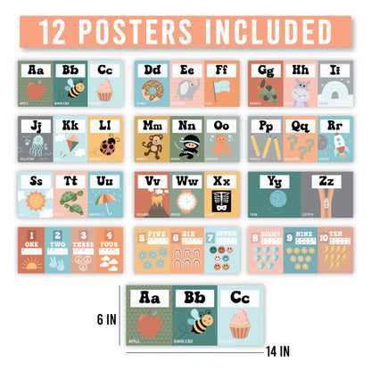 Hadley Designs Alphabet for Classroom Wall Decor - ABC Posters for Classroom Wall Chart Preschool & Kindergarten, ABC Letters & Number Line Elementary, Alphabet Cards, Retro Classroom Decor