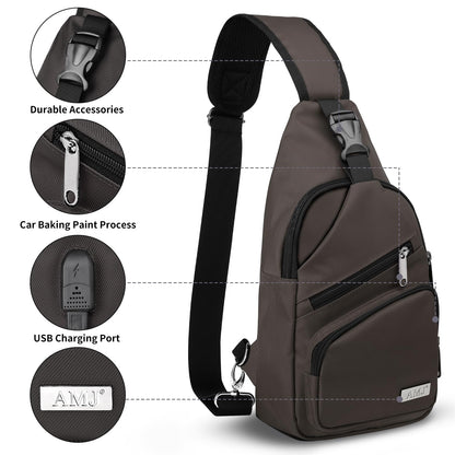 AMJ Crossbody Sling Bag Men Women, Casual Shoulder Backpack, Chest Daypack Satchel for Hiking Travel