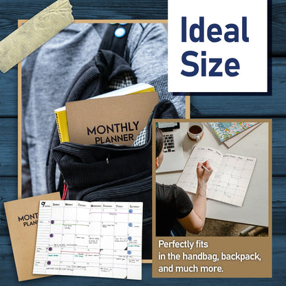 Undated Big Large Monthly Planner - Blank Calendar Book and Organizers 8.5 x 11 Inches - Kraft