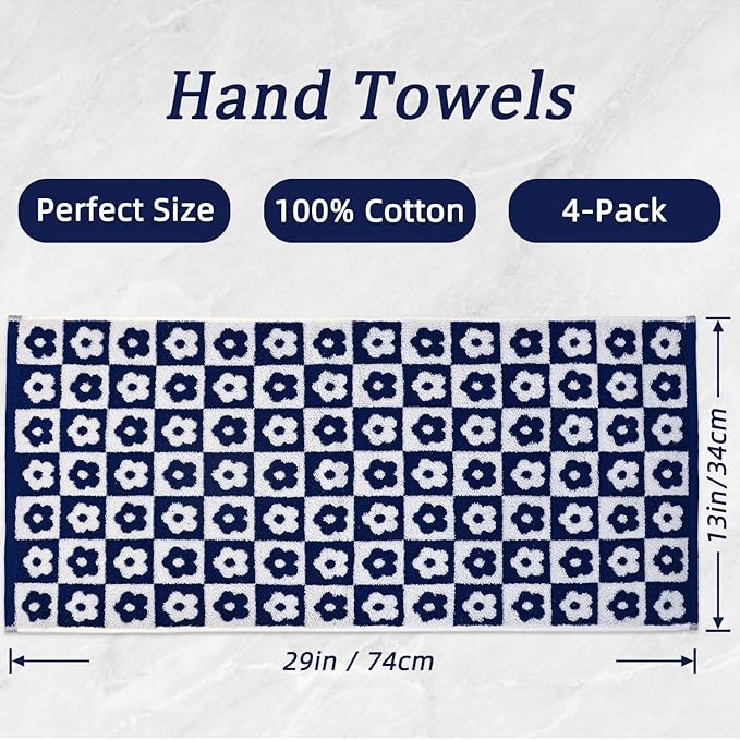 Jacquotha Cotton Hand Towels Navy Checkered Floral