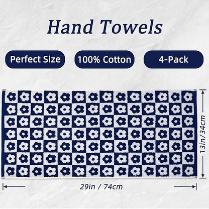 Jacquotha Cotton Hand Towels Navy Checkered Floral