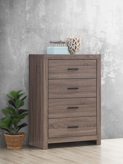 Coaster Home Furnishings Brantford Farmhouse Wood 4-Drawer Bedroom Chest of Drawers Chiffonier Clothing Storage Cabinet Bedroom Armoire Tall Dresser Organizer Unit Barrel Oak 207045