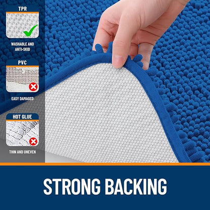 OLANLY Toilet Rugs U-Shaped 24x20, Extra Soft Absorbent Chenille Contour Bathroom Rugs for Toilet, Dry Quickly, Machine Washable, Non-Slip Bath Mat, Deep Navy Blue