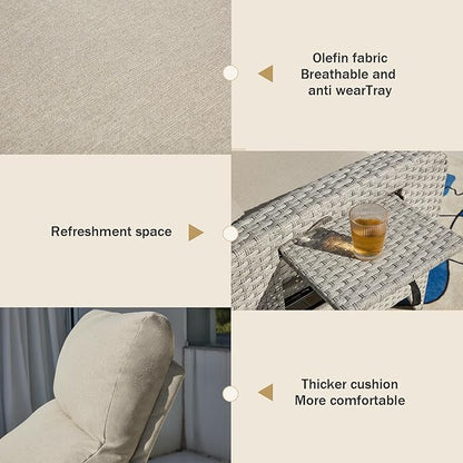 Upgraded Outdoor Recliner Chair, Reclining Patio Chairs with Adjustable Back up to 150°Lay Flat and Extended Footrest, Wicker Recliner Chairs with Flip Table and Removable Olefin Cushion