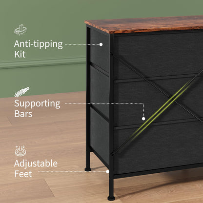 Garvee 8 Drawer Fabric Dresser TV Stand with Wooden Top, Metal Frame Storage Chest, Wide Closet Organizer for Bedroom Living Room Hallway, Natural Wood, 62.99 x 26.77 x 13.79 Inches