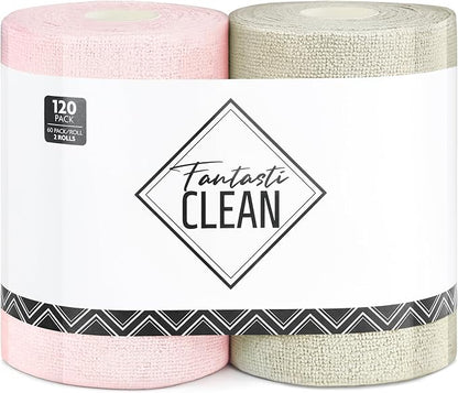 Fantasticlean Microfiber Cleaning Cloth Roll 2 Rolls 120 Pack, Tear Away